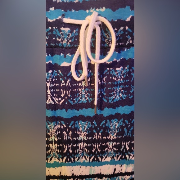 Royal blue and white maxi shirt with elastic waist with two splits on each side - Picture 1 of 3